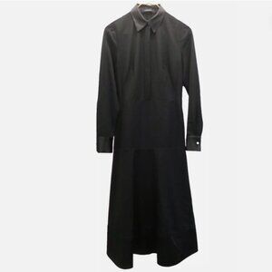 Vassa & Co Women's Shirt Dress Black LongSleeve Satin Collar/Cuffs 38/2 NWT $700